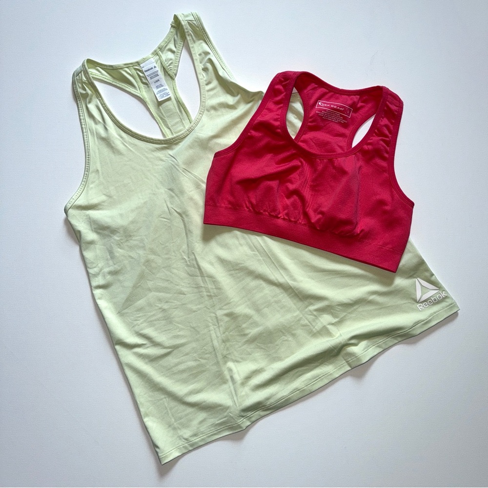 Reebok Racerback Tank & Sports Bra Set Size Large High Energy Dopamine Dressing